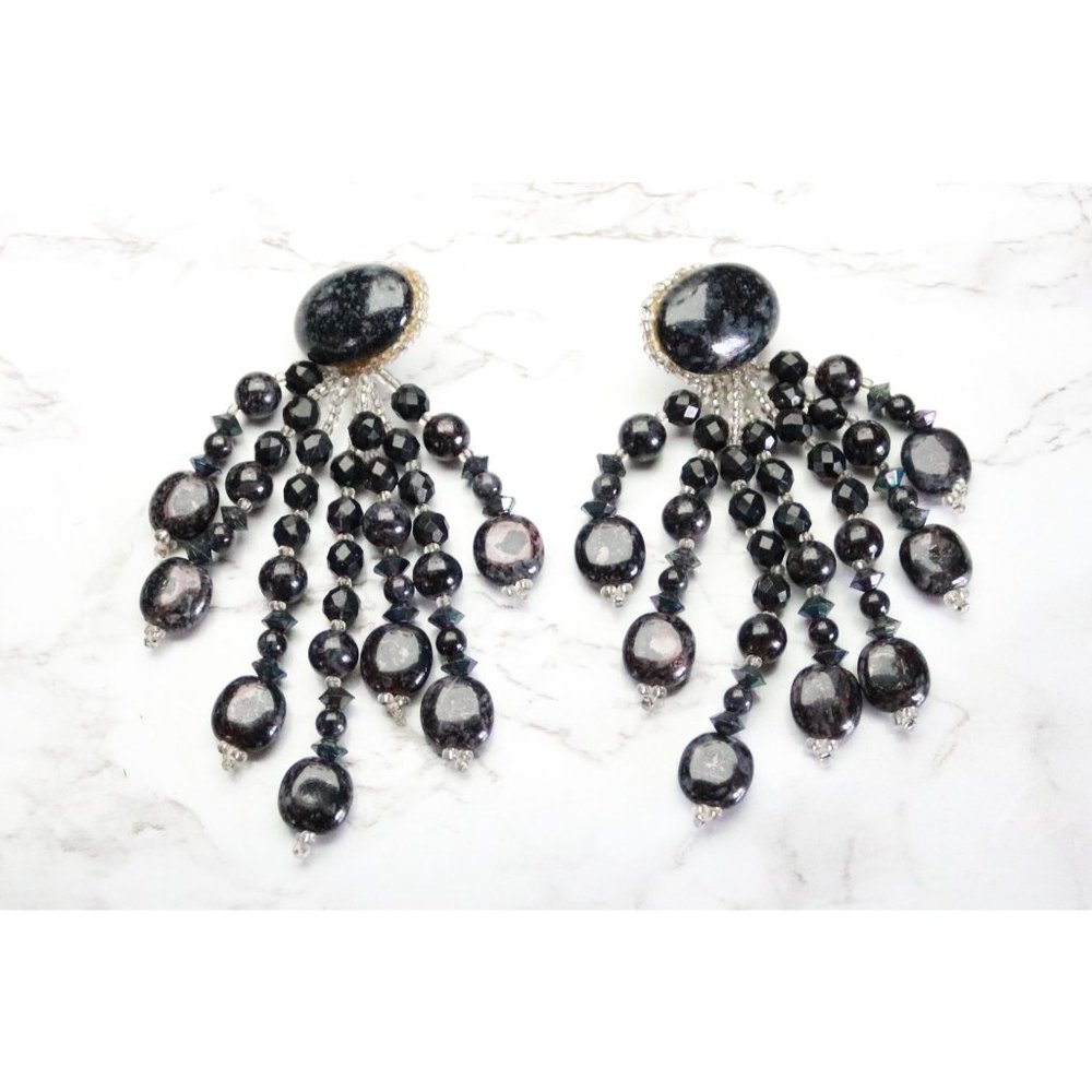 Black Charcoal Marble Western Southern Charm Black and Grey Beaded Stud Earrings
